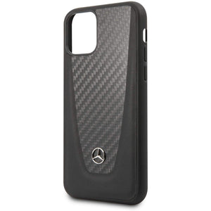 Official Mercedes Benz Genuine Carbon And Leather Phone Case Cover - for iPhone 11 Pro - Black