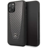 Official Mercedes Benz Genuine Carbon And Leather Phone Case Cover - for iPhone 11 Pro - Black