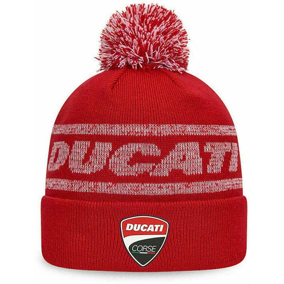 Ducati Corse New Era Beanie Pom Pom Hat - RED - Official Licensed Ducati Corse Merchandise